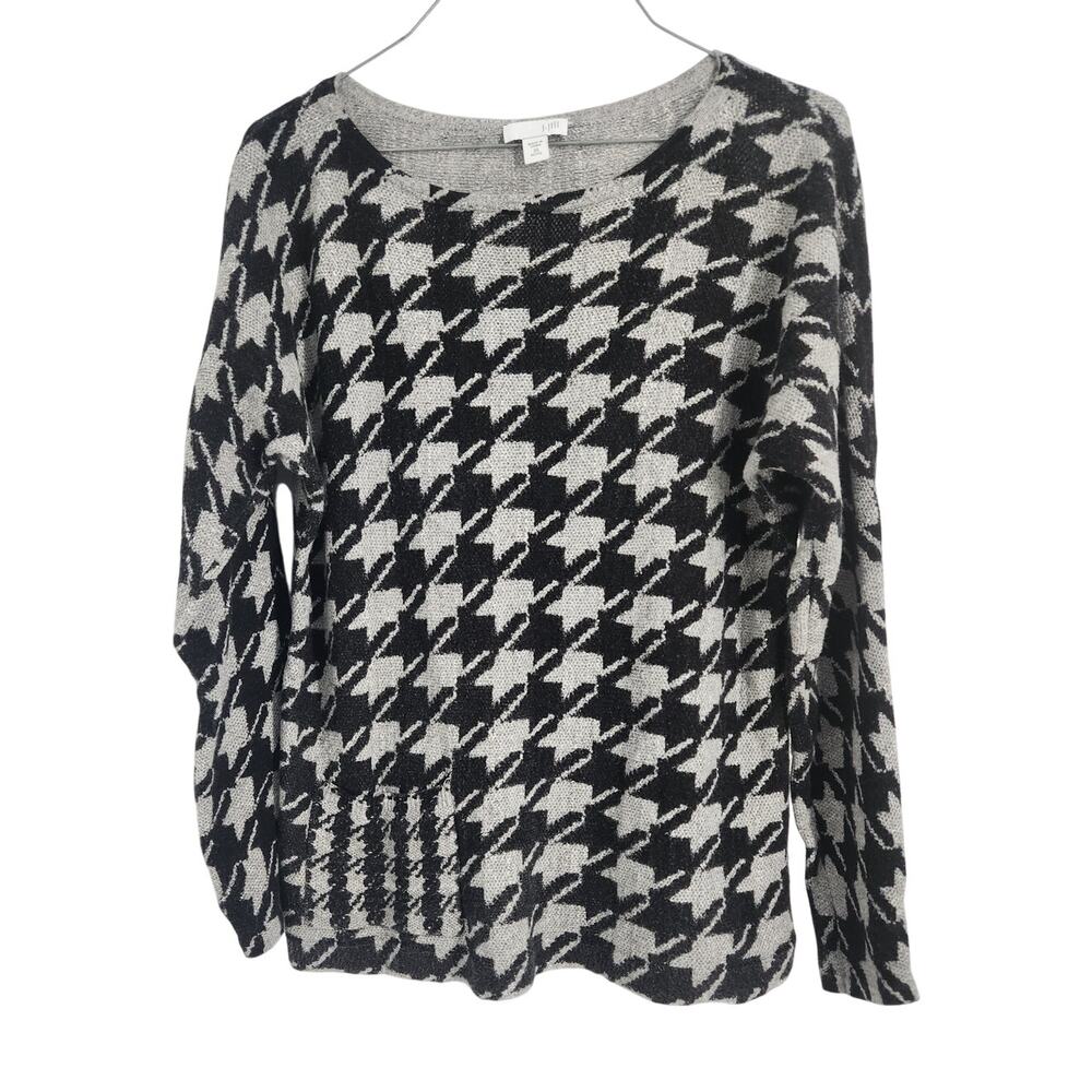 J.Jill Woman Knit Sweater Gray Black Herringbone Long Sleeve Petite Extra Small